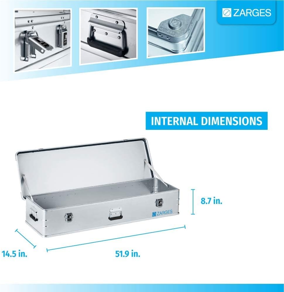 Zarges?K470 Aluminum Hard Protective Carrying Case, Portable Stackable Storage, Customizable Safe Lock Box, Dust and Water Resistant (44.1 x 28.3 x 18.9 Inches)