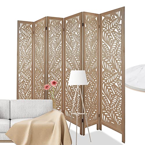 ECOMEX Room Divider 6 Panel,Folding Wood Room Divider Privacy Screen,Freestanding Easy Move Partition Suitable for Home Office Restaurant Bedroom(Light Brown)