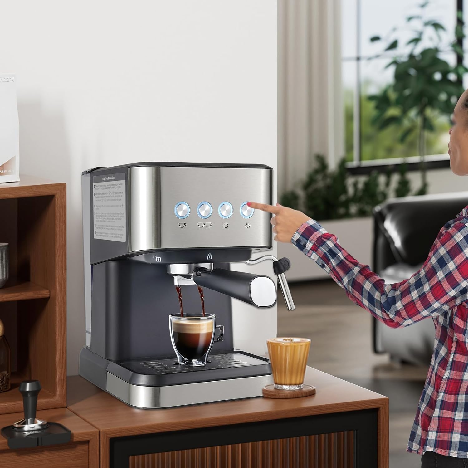 Coffee Espresso Machine, 20 Bar Semi-Automatic Espresso Machine with Milk Frother Steam Wand, Coffee Maker for Cappuccino, Latte, Espresso Machines for Home, 50oz Removable Water Tank