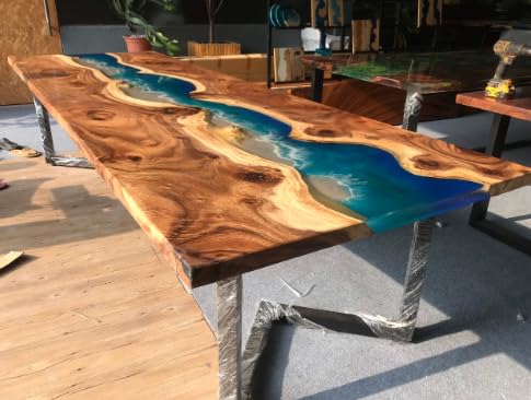 Custom Made Live Edge with River Wave Look Table Epoxy Dining Table Coffee Table End Table Bar Counter Top Living Room Table Wall Art Wooden Table (16.5" Inches Tall, 48 x 24 Inches)