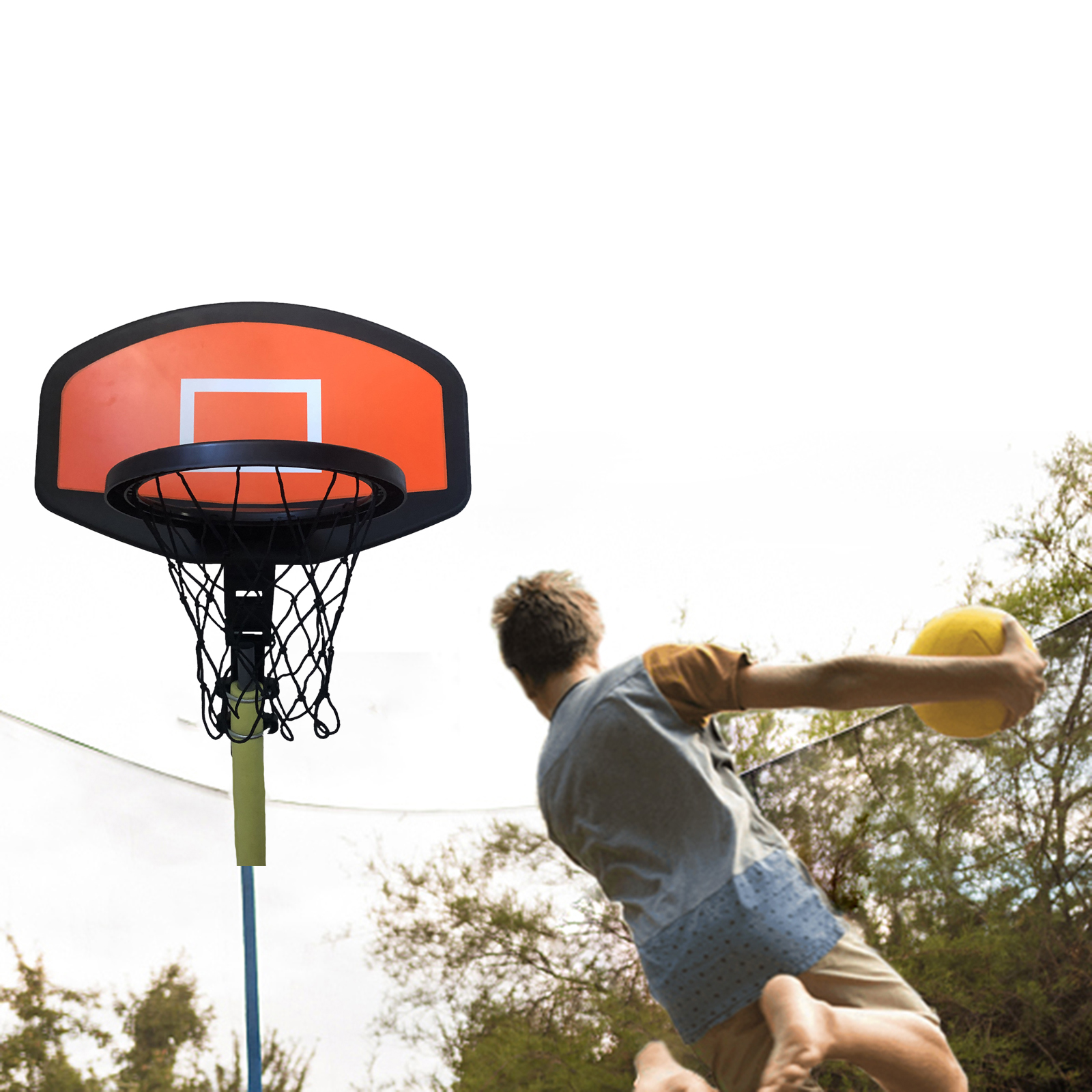 Basketball Hoop for Trampoline Basketball Backboard Toy Outdoor Sports Basketball Frame Trampoline Attachment for Curved Pole Outside Garden