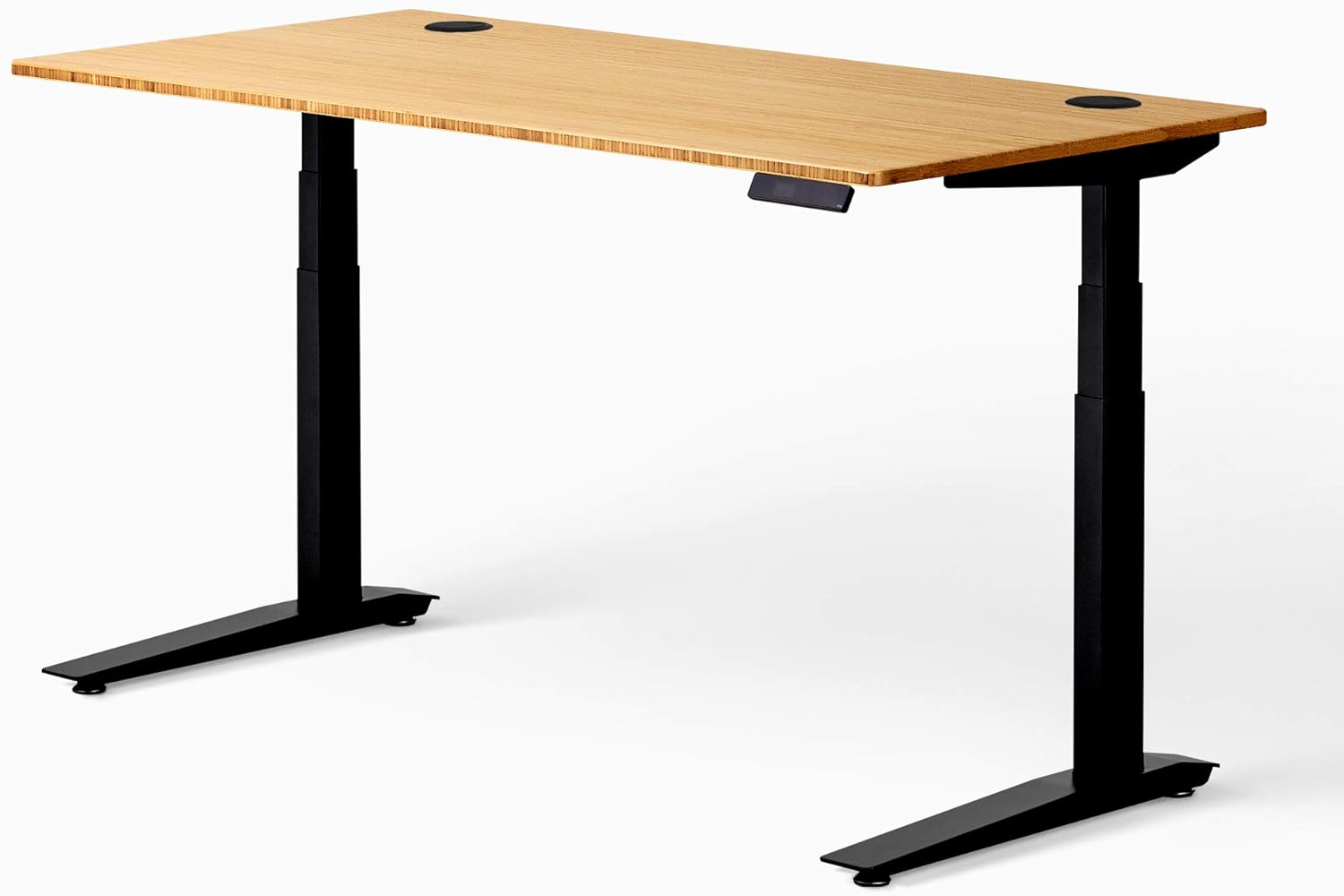 Fully Jarvis Standing Desk 60" x 30" Natural Bamboo Top - Electric Adjustable Desk Height from 25.5" to 51" with Memory Preset Controller (Rectangle, Black Frame)