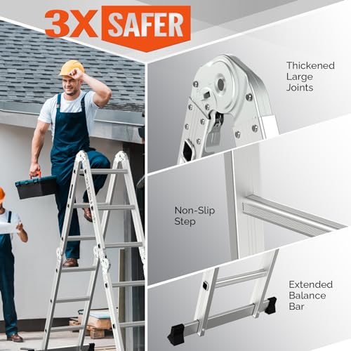 LUISLADDERS 15.5FT Folding Ladder Multi-Purpose Aluminium Extension 7 in 1 Step Heavy Duty Combination EN 131 Standard