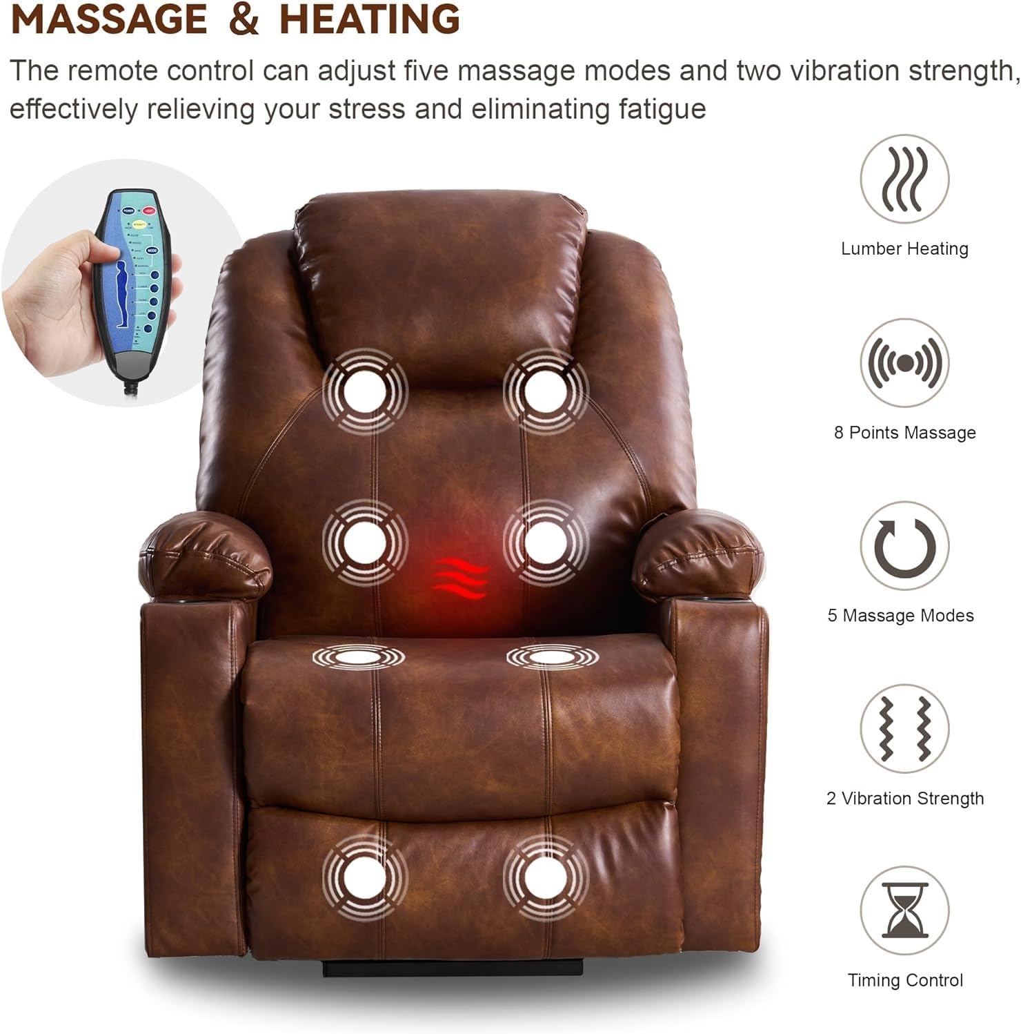 Power Lift Recliner Chair with Massage and Heat for Elderly, Microfiber PU Leather Electric Lift Recliner Chairs for Seniors Home Living Room, Side Pockets,USB Port,Remote Control