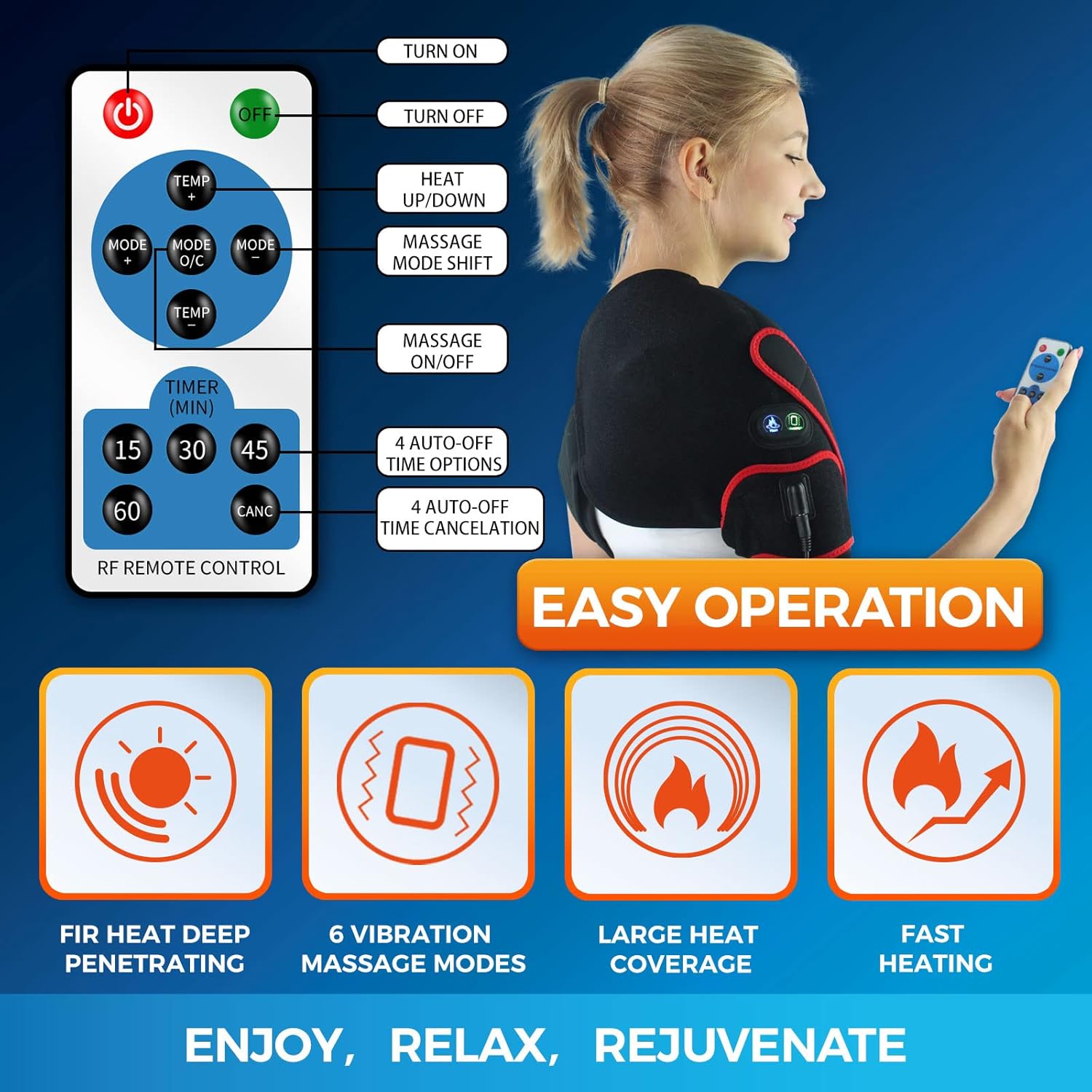 CHEROO Shoulder Heating Pad with Vibration Massager, Auto Shut Off Heated Brace Wrap Support for Rotator Cuff Joint Tendon Injury Arthritis Pain Relief