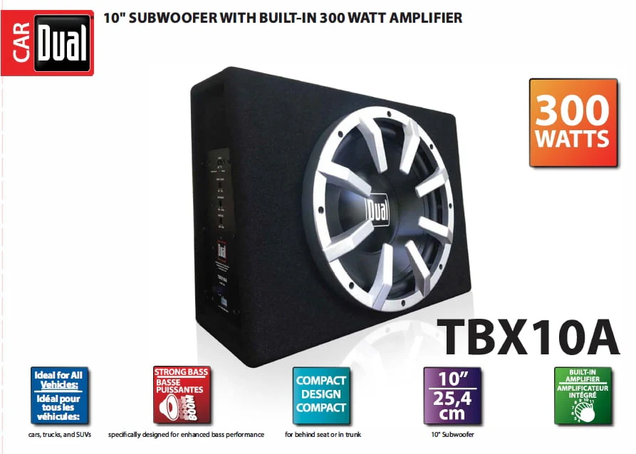 Dual Electronics TBX10A 10-inch, Enclosed Subwoofer, 10 lbs., New