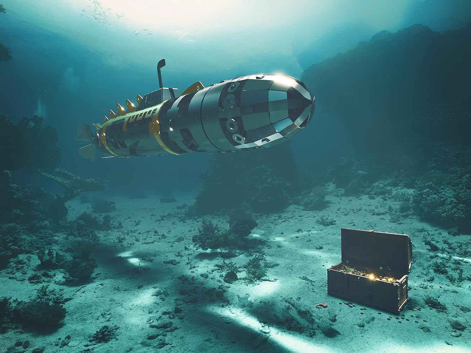 METAL-TIME Elusive Nautilus Submarine 3D Metal Mechanical Model Building Kit | Unique Wind-Up Moving Mechanism | Assemble Disassemble Stainless Steel Puzzle - 91 Pieces Pack of 2