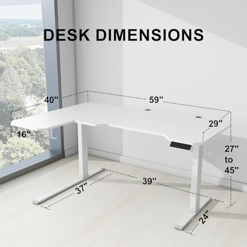 Dual Motor L-Shaped Standing Desk Height Adjustable, 59" Height Adjustable Electric Sit to Stand Desk, Stand Up Computer Desk for Home Office with Splice Board