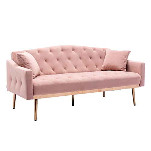 TMEOSK 65" Velvet Convertible Futon Sofa Bed with 2 Pillows, Modern Couch Loveseat Sofa, Folding Accent Sofa Sleeper Recliner for Home Living Room Bedroom (Navy)