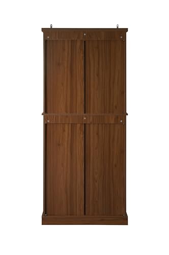 Kitchen Pantry Storage Cabinet, Tall Cabinet with 4 Rattan Doors and 1 Drawers, Freestanding Cupboard with Adjustable Shelves, Utility Pantry for Kitchen, Dining Room (Walnut)