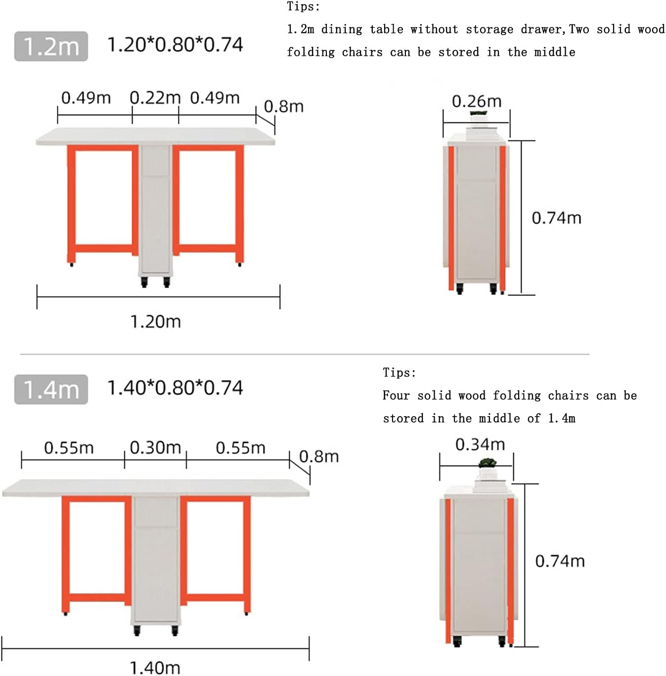 Extendable Dining Table Drop Leaf Table Folding Dining Table Solid Wood Compact Dining Room Table Space Saving Versatile Kitchen Table (1.2m)