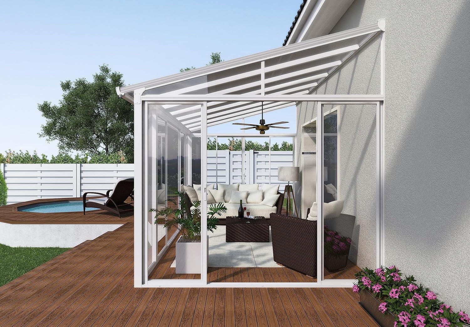 Palram - Canopia SanRemo 10x14 Enclosed Patio Cover Outdoor Canopy, White DIY Sunroom Kit Lean to Gazebo with Walls to Cover Patio Furniture, Deck, & Porch, UV Protected Polycarbonate Shelter