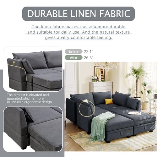 Elegant 2 Piece Large L-Shape Modular Sectional Sofa with Two Pillows,for Living Room Office Apartment Bedroom Salon (Beige#Chenille-)