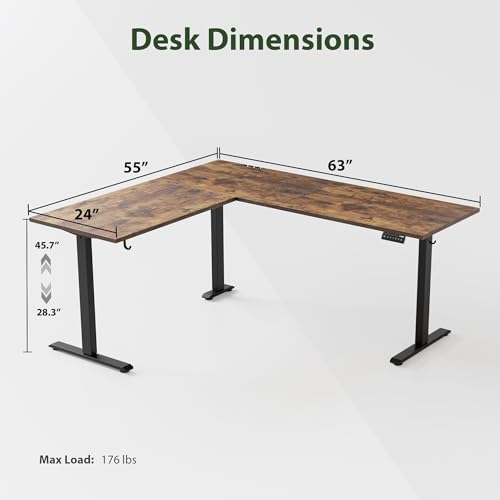Agilestic L Shaped Electric Standing Desk with 2 Drawers, 63 Inch Ergonomic Adjustable Height Desk with Storage, Corner Desk Sit Stand up Computer Table for Work Office Home, Rustic Brown