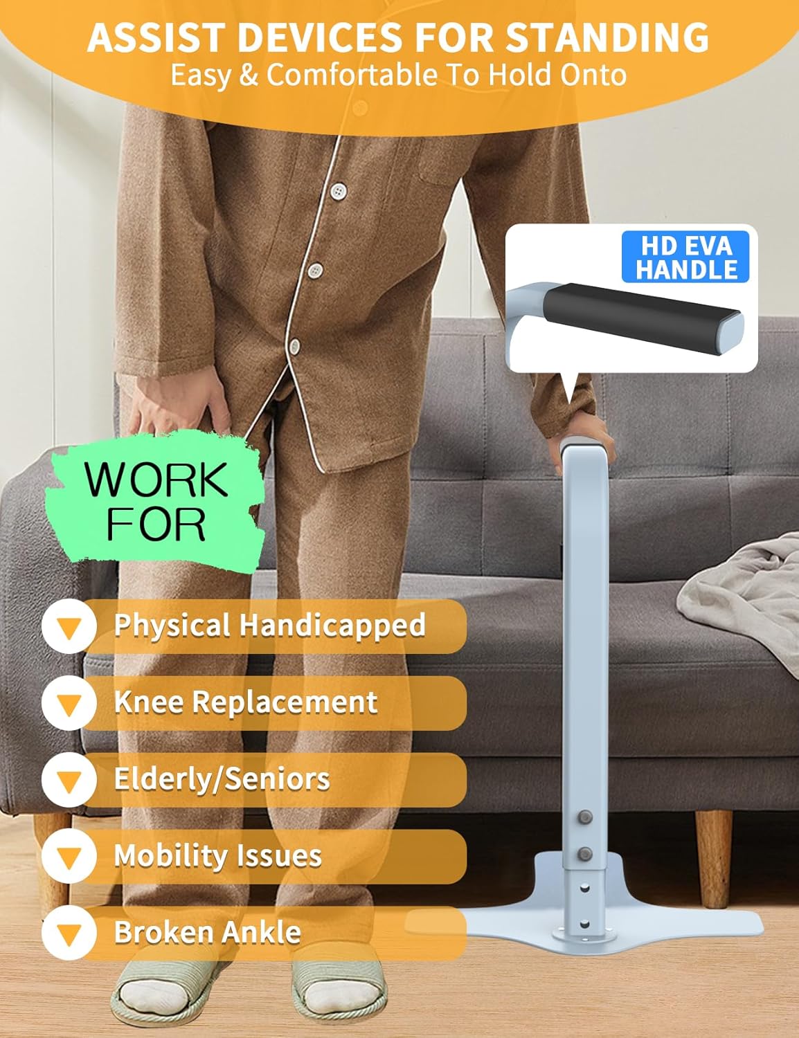 Couch Stand Assist, Chair Couch Lift Assist for Elderly sit to Stand, 25.6"/27.6"/29.6"/31.6" Four Heights Adjustable(Light Grey, Max 300LBs Capacity)