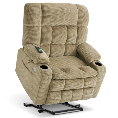 MCombo Dual Motor Power Lift Recliner Chair with Massage and Heat for Elderly People, Infinite Position, USB Ports, Cup Holders, Fabric 7890 (Medium-Regular, Burgundy)