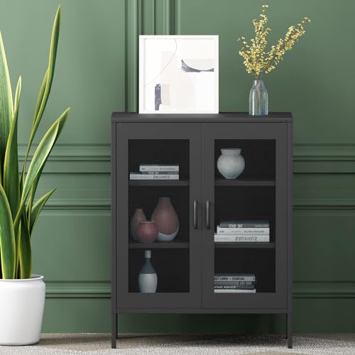 Metal Storage Cabinet, 70" Tall Metal Garage Cabinet with 4 Adjustable Shelves,Kicthen Storage Cabinet for Home, Office, Kitchen, Craft Space Black