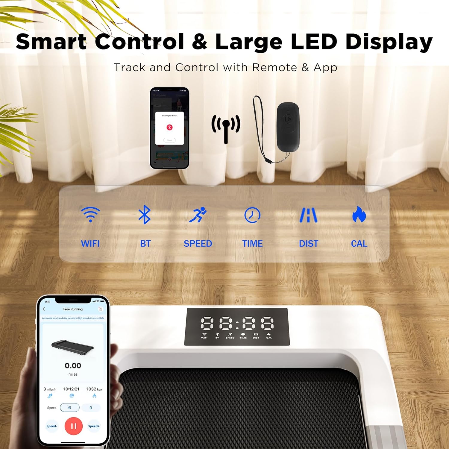 Walking Pad Treadmill, Mini Under Desk Treadmill for Home&Office, Portable Walking Treadmill with Remote Control LED Display, 300 lb Capacity