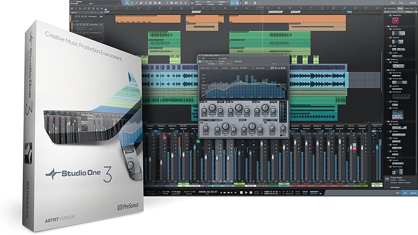 PreSonus AudioBox 96 Audio Interface Full Studio Bundle with Studio One Artist Software Pack with Mackie New! CR3-X BT Creative Multimedia Bluetooth Monitors and 1/4” Instrument Cables