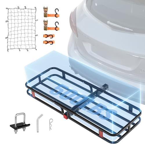 VEVOR 60x24x6 Folding Hitch Carrier - 500lb Capacity Cargo Basket & Waterproof Bag, Fits 2" Hitch Receiver for SUV, Truck, Pickup
