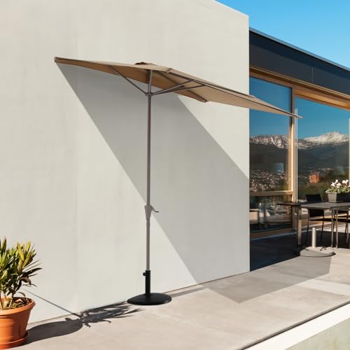 COBANA 7.5’ by 4’ Half Rectangular Outdoor Patio Umbrella with Base Included, Perfect for Balcony, Garden, Deck