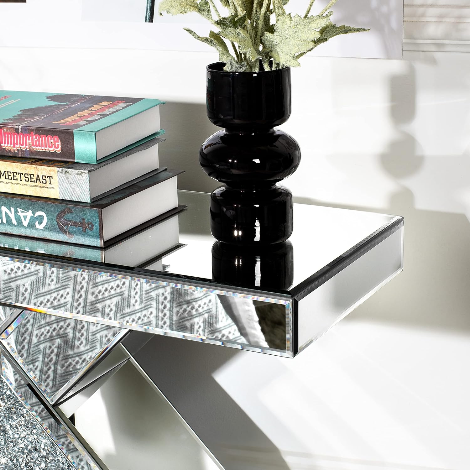 Mirrored Console Table, Silver Entryway with Diamond Shaped Mirror Finished, 31.5'' Long Accent Narrow Table, Glass Sofa Foyer for Living Room Hallway Entrance
