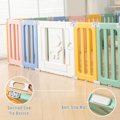 Baby Play Pen, Foldable Play Pens for Babies and Toddlers, 22 Panels Extra Large Baby Playpen, Astronauts Portable Baby Fence, Baby Gate Playpen, Baby Play Yard - Grey