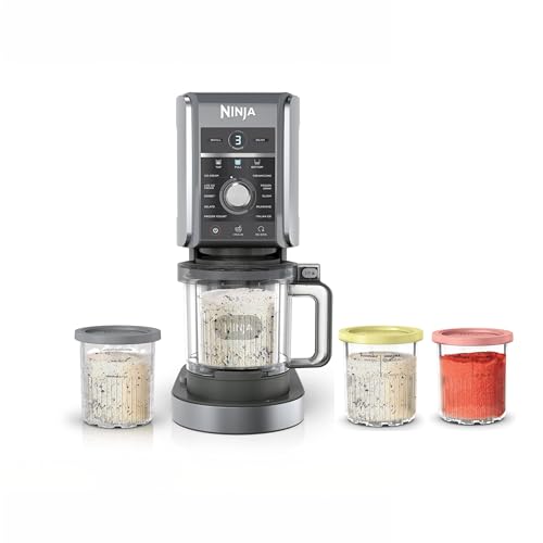 Ninja NC301 CREAMi Ice Cream Maker, for Gelato, Mix-ins, Milkshakes, Sorbet, Smoothie Bowls & More, 7 One-Touch Programs, with (2) Pint Containers & Lids, Compact Size, Perfect for Kids, Silver