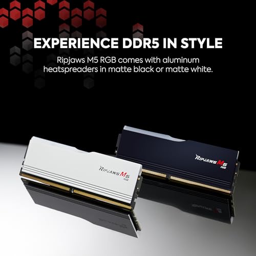 G.SKILL Ripjaws M5 Series (Intel XMP 3.0) DDR5 RAM 64GB (2x32GB) 6400MT/s CL32-39-39-102 1.40V Desktop Computer Memory UDIMM - Matte Black (F5-6400J3239G32GX2-RM5RK)
