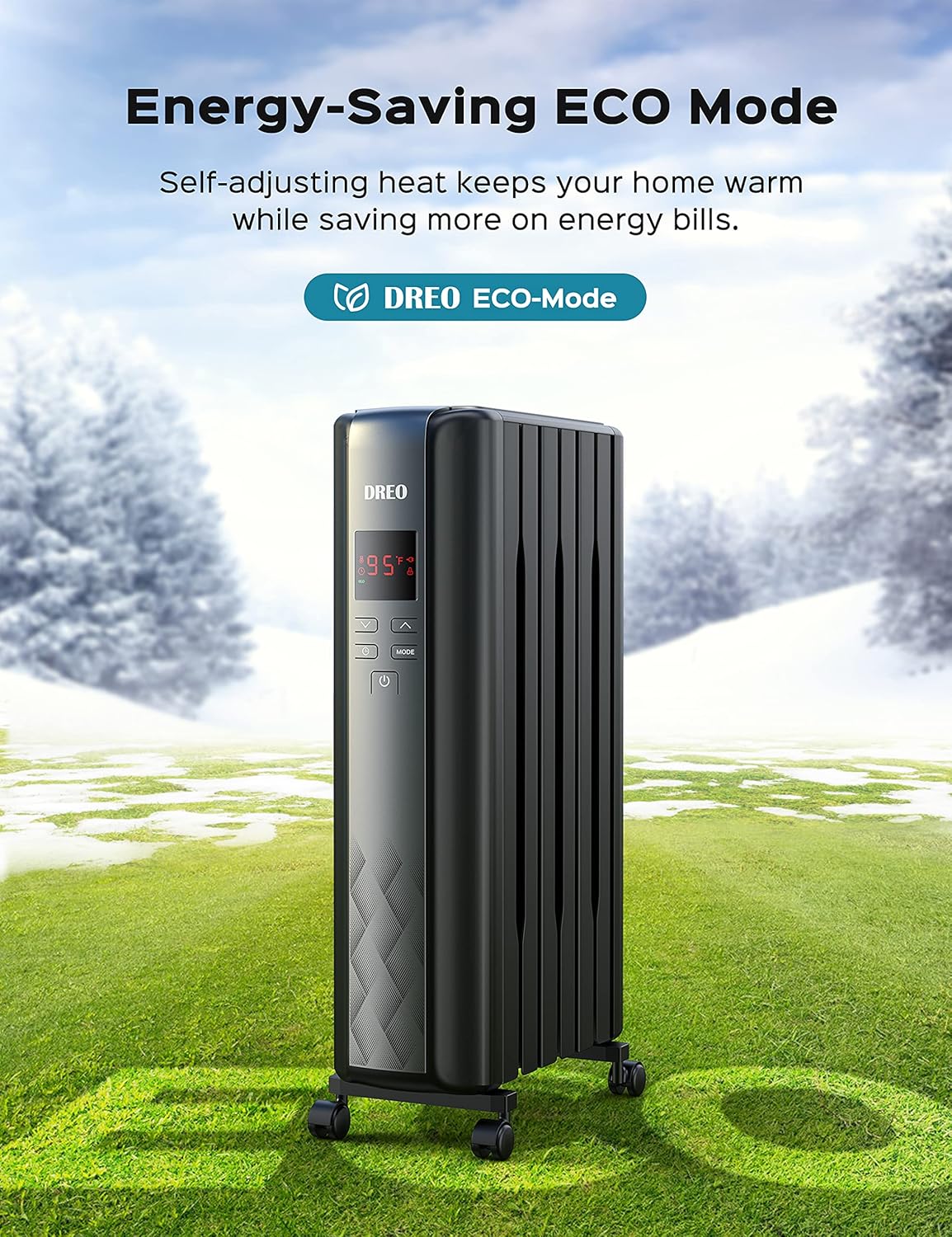 Dreo Radiator Heater, Upgrade 1500W Electric Portable Space Oil Filled Heater with Remote Control, 4 Modes, Overheat & Tip-Over Protection, 24h Timer, Digital Thermostat, Quiet, Indoor