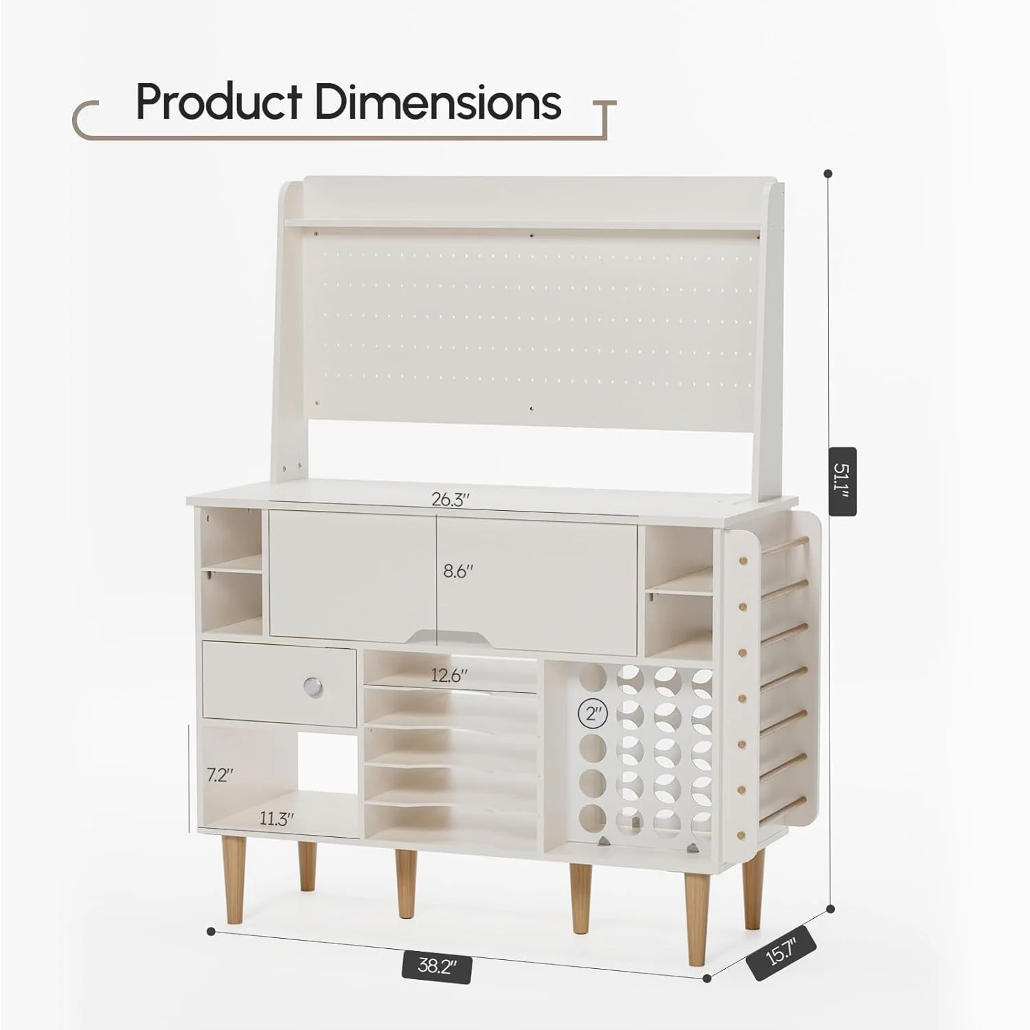 Organization and Storage Cabinet Compatible with Cricut Machines, Craft Cabinet Table Crafting Desk Organizer with Charging Station, Pegboard, Vinyl Roll Holders, Large Craft Room Furniture