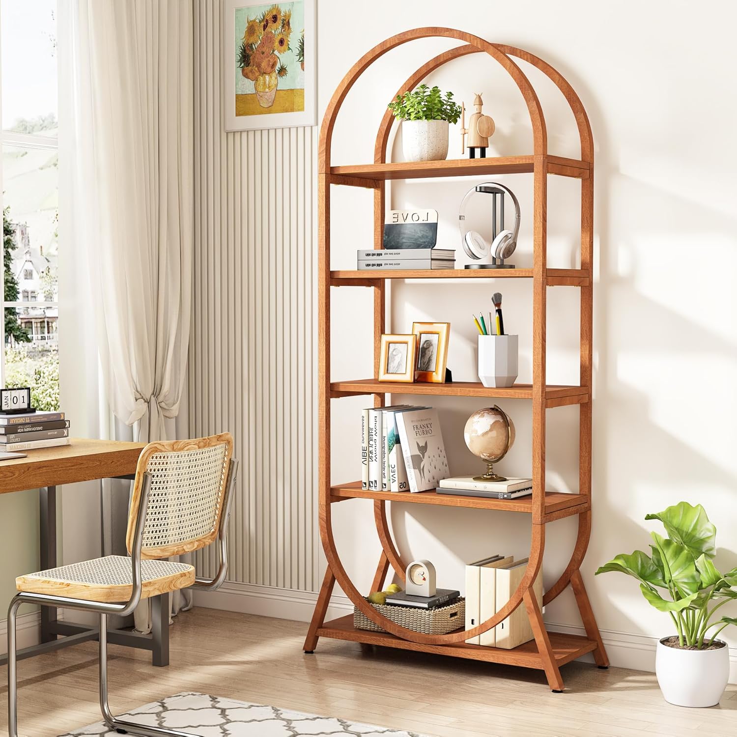 Tribesigns 5-Tier Open Bookshelf, 70.8" Tall Arched Bookcase, Modern Brown Storage Bookshelves, Freestanding Display Rack Shelving Unit for Office, Bedroom, Living Room, Easy Assembly (1PC)