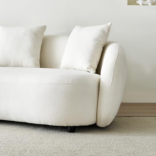 101.57" Curved Sofa Couch for Living Room Modern Boucle Couch with 4 Throw Pillows 4 Seater Cream Upholstered Sofa for Living Room, Office