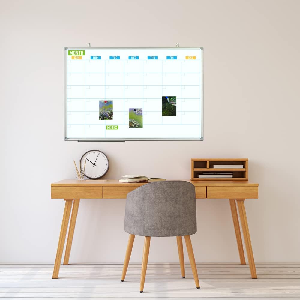 Lockways Dry Erase Calendar Whiteboard, White Board Calendar Monthly 24 x 18, Wall-Mounted Aluminum Framed Calendar Board