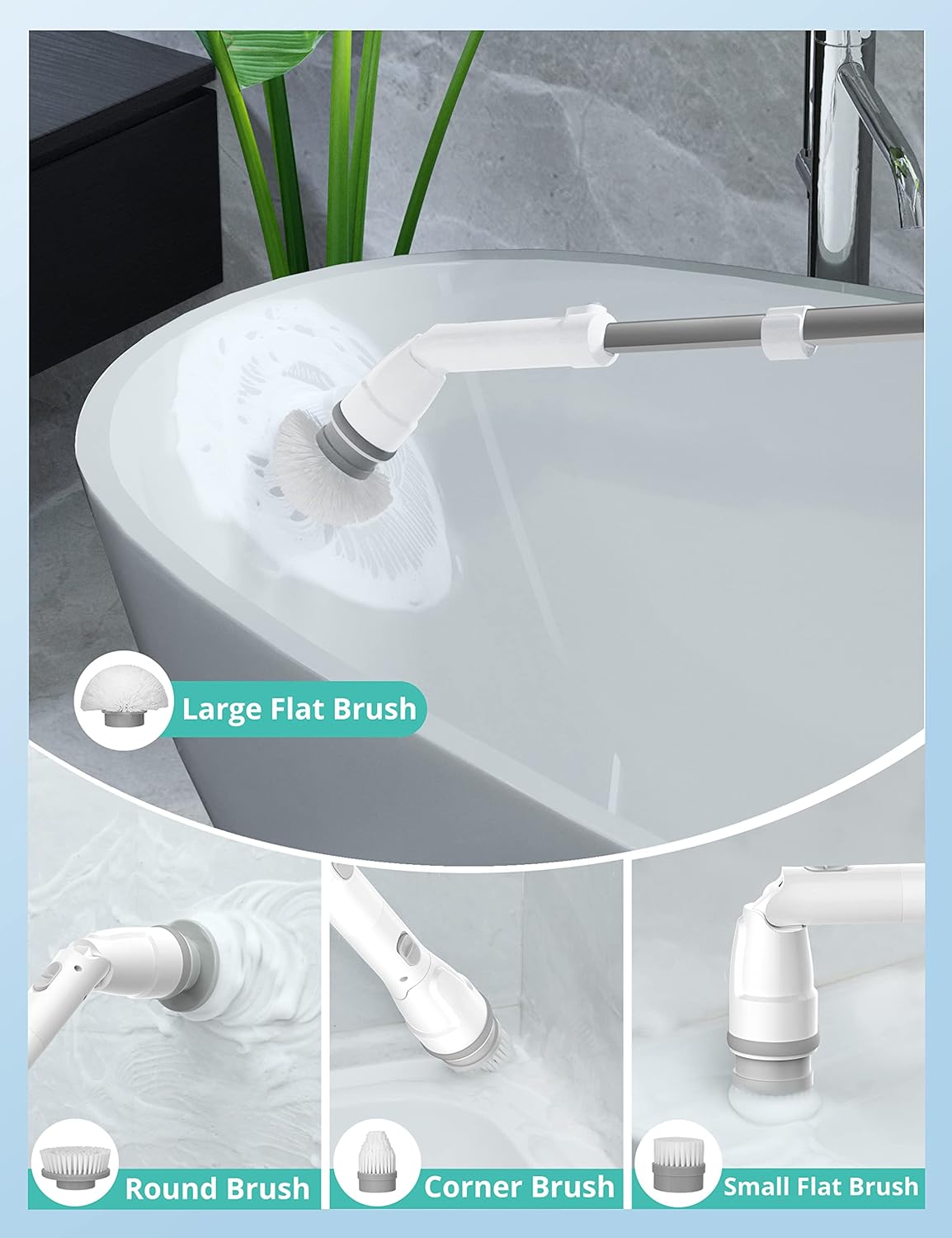 Electric Spin Scrubber, Voweek Cordless Cleaning Brush with Adjustable Extension Arm 4 Replaceable Cleaning Heads, Power Shower Scrubber for Bathroom, Tub, Tile, Floor Pack of 2