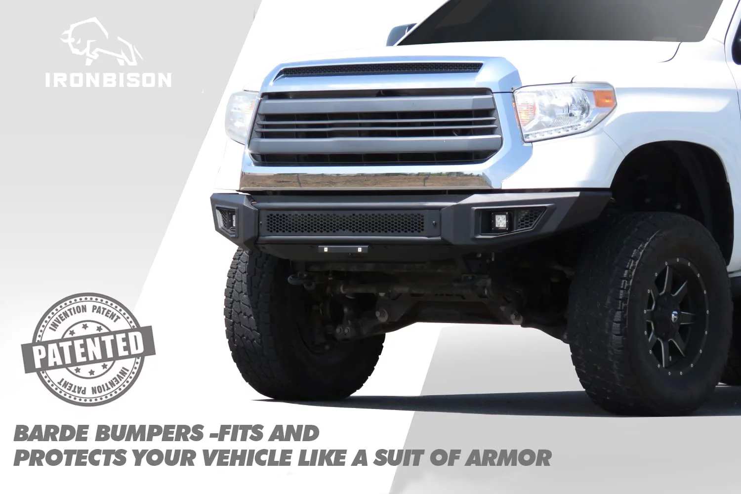 IRONBISON Barde Front Bumper Fit 14-21 Toyota Tundra (Excl.Radar Blind Spot Monitoring Systems) Heavy Pickup Truck Bull Bar Steel Bumper with 2 LED Fog Light Splash Guard Can Add 30” LED Light Bar