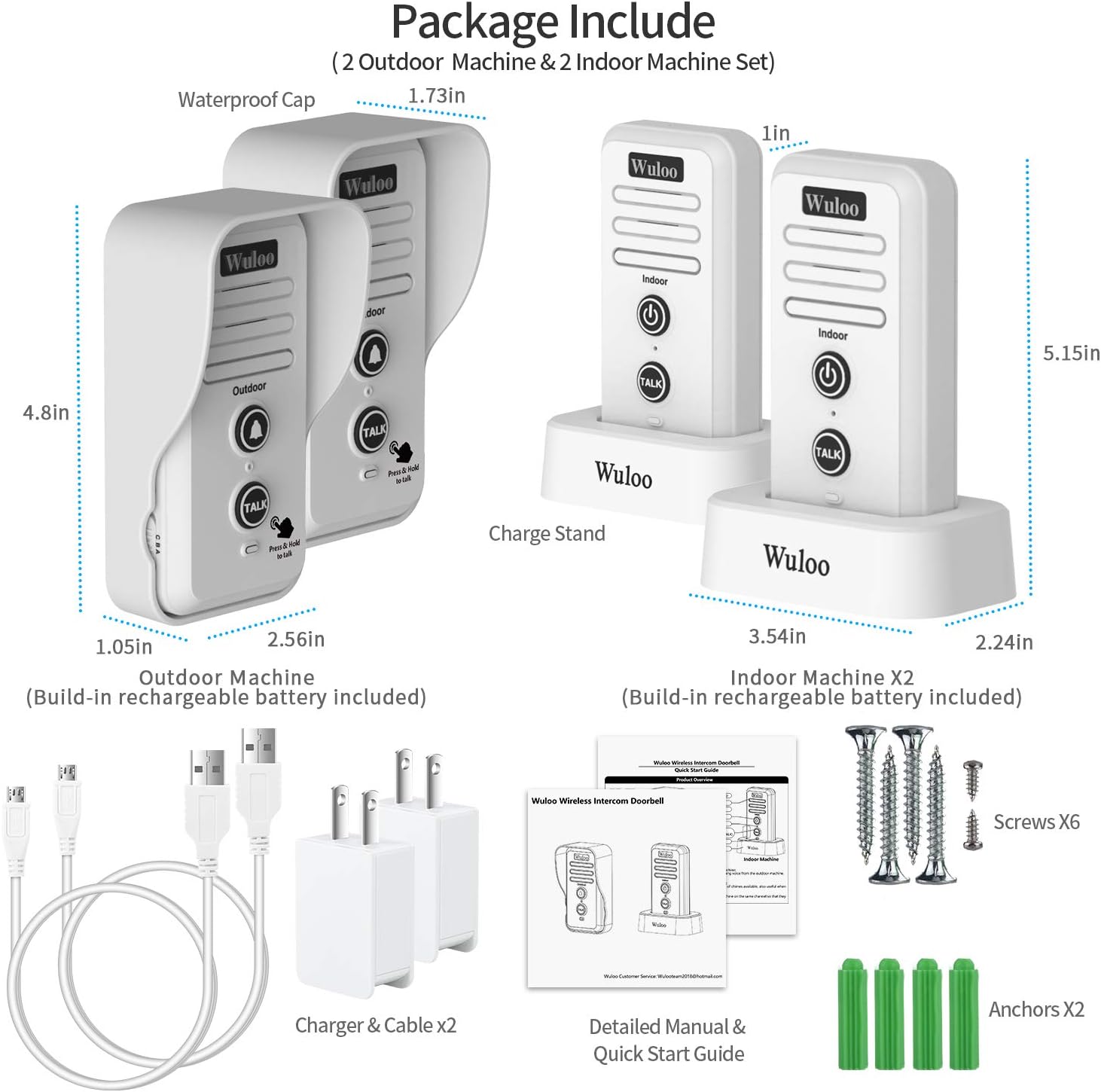 Wireless Intercom Doorbell Chime for Home Intercomunicador (1T2 White) …
