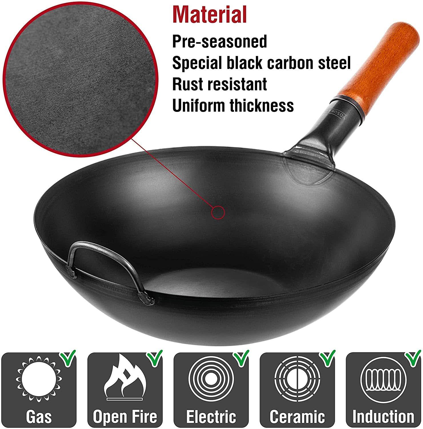 Yosukata Pre-Seasoned Carbon Steel Wok Pan ?13,5 ?Woks and Stir Fry Pans - Chinese Wok