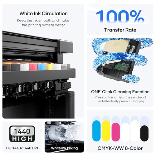 PUNEHOD DTF Printer A4 L800 with Roll Feeder, DTF Transfer Printing Machine with White Ink Circulation System, DIY Print for Dark and Light T-Shirts(A4 Printer+Oven)