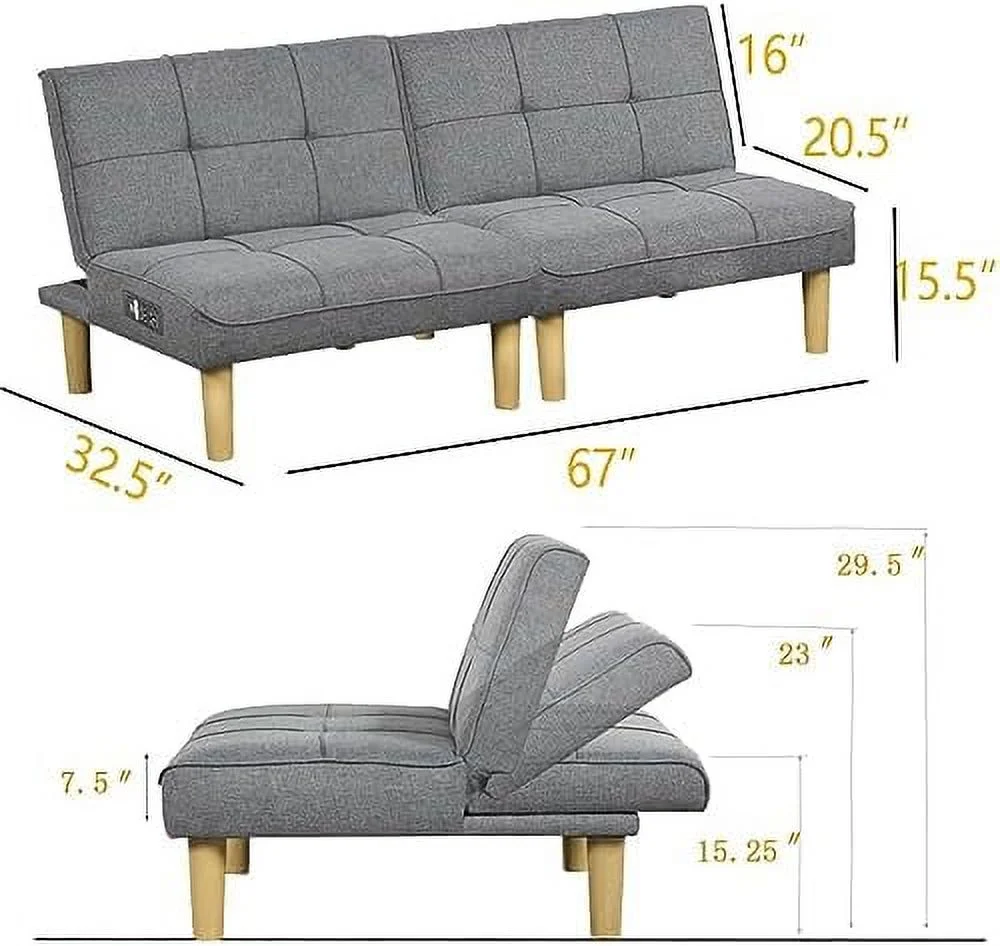 GEROBOOM Comfy Futon Sofa Couch Convertible 2 Seater Couch with USB Port  Armless Love Seat with Adjustable Backrest  Modern Mini Sofa 2 Pcs for Living Room Office Small Space  305DR1-DR1