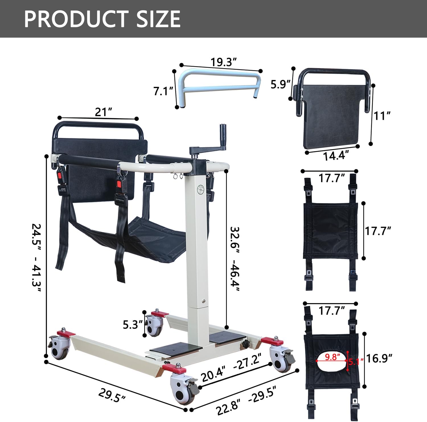 Patient Iift Transfer Chair，Patient lift Chair，for care of The elderly, disabled, and patients with limited mobility，Iift Wheelchair，Household use、Car wheelchair transfer，Height/width adjustable