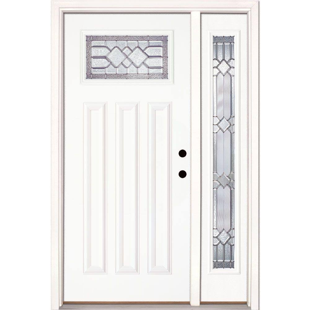 Feather River Doors 50.5 in.x81.625in.Mission Pointe Zinc Craftsman LT Unfinished Smooth Left-Hand Fiberglass Prehung Front Door