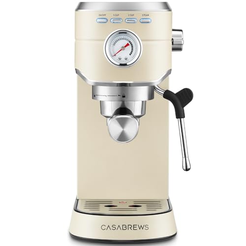 CASABREWS CM5418 Espresso Machine 20 Bar, Compact Espresso Maker with Steam Milk Frother, Stainless Steel Coffee Machine with 34oz Removable Water Tank for Cappuccino, Latte, Silver