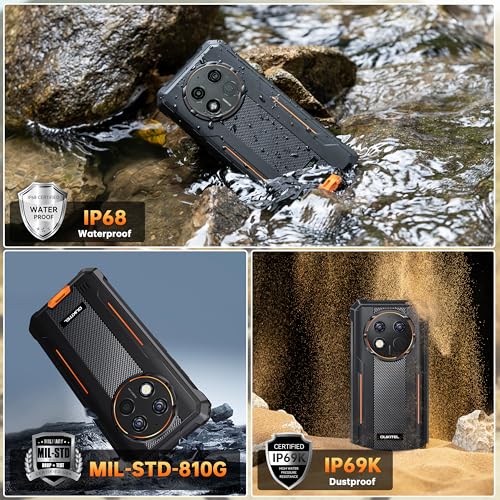 OUKITEL G1 Rugged Smartphone Unlocked - 24+256GB/1TB Android 14 Rugged Cellphones, 6.52” HD Display 48MP Rear Camera 10600mAh Battery IP68/IP69K Waterproof Phone, Dual Sim/NFC/Fingerprint 2025