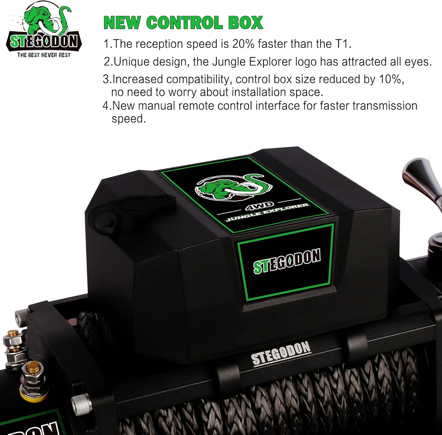 STEGODON New 13000 lb. Load Capacity Electric Winch T3,12V Synthetic Rope Electric Winch with Hawse Fairlead,Waterproof IP67 Winch with Wireless Handheld Remotes and Wired Handle(All Black)