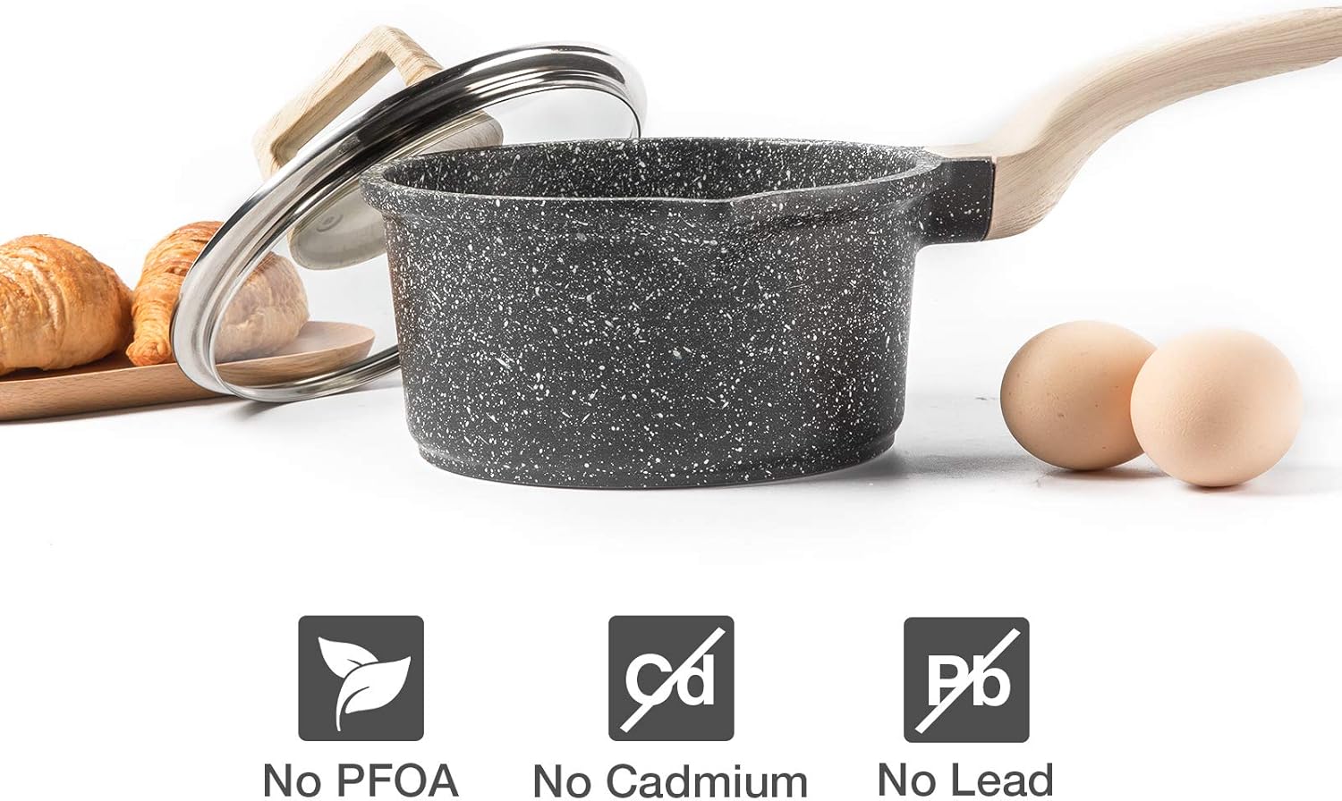Carote Nonstick Cookware Set,10 Pcs Nonstick Cookware Set Pan and Pot, Essential Woody, Classic Granite