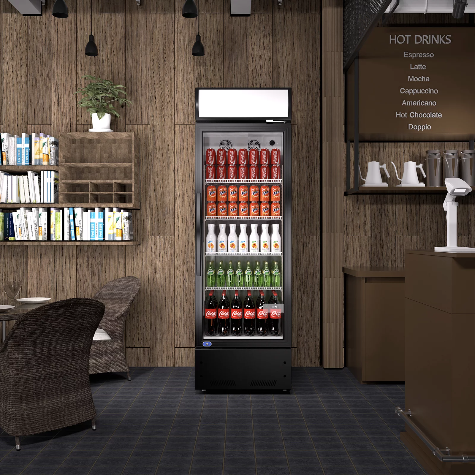 Chingoo 24" Commercial Drink Refrigerator with Glass Door, 16.5 Cu.ft Upright Beverage Refrigerator with Adjustable Shelves-Black