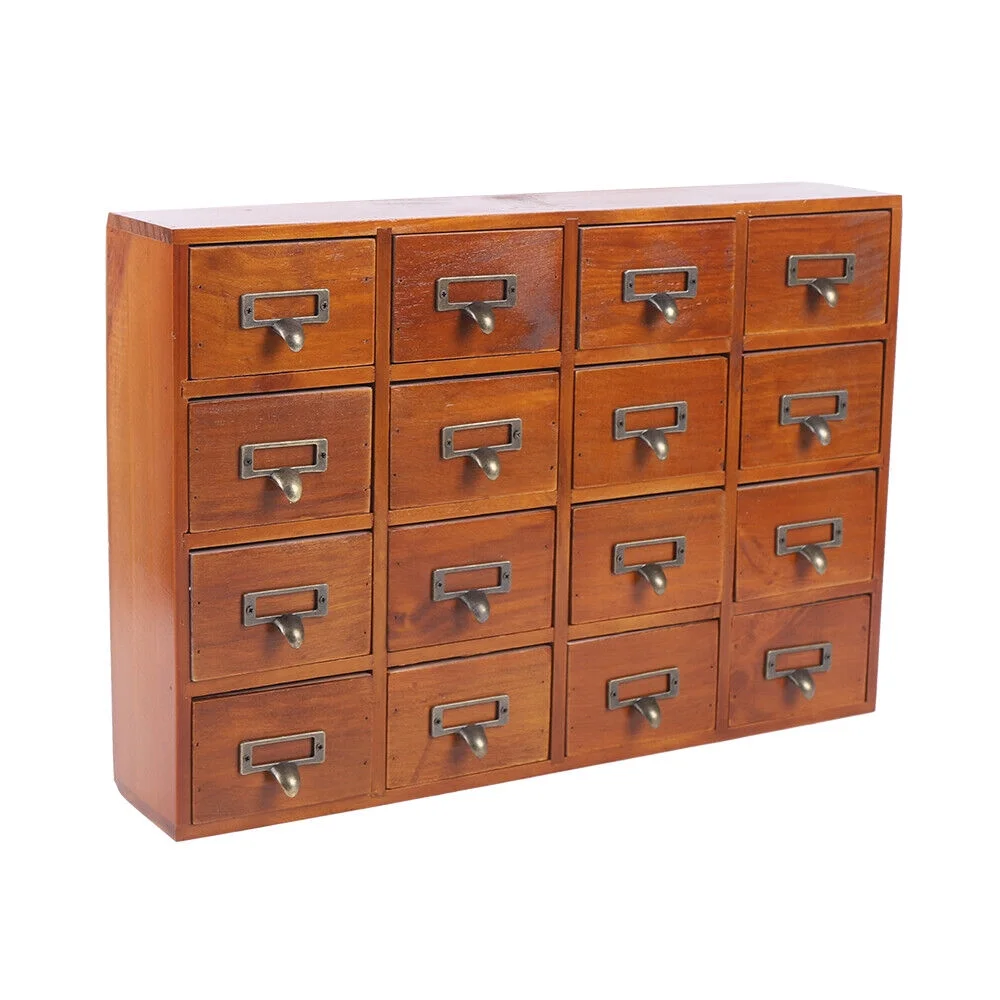Miumaeov Cabinet 16 Drawers Vintage Wood Apothecary Cabinet Label Holder Card Catalog