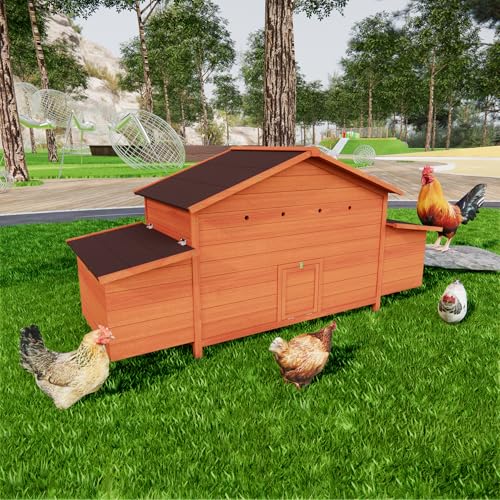 3-Tier Large Wooden Chicken Coop for 8-10 Chickens,Outdoor Walk-in Chicken Coop House with Run&Nesting Boxes,Hen House Poultry Pet Habitat Hutch Cage W/Pull Out Trays&Wire Fencing(95"×80"×83")