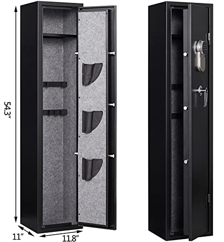 Rifle Safe Cabinet with Digital Keypad Long Gun Safe Locker for Rifle Shotgun Electronic Lock Metal Gun Cabinet with Pistol Bag and Removable Shelf Quick Access Gun Storage Cabinet Silent Mode(Black)